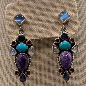 Silver & Multi Colored Stone Earrings
